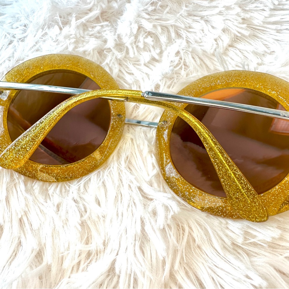 Dolce & Gabbana DG Round Gold Yellow Glitter Sunglasses Sunnies Shades Authentic - Picture 13 of 15
